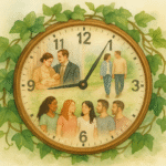 Illustration symbolisant l’évolution du couple à travers le temps, du patriarcat à la diversité contemporaine