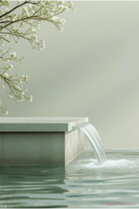 Jet d’eau s’écoulant dans un bassin dans une ambiance calme et apaisante